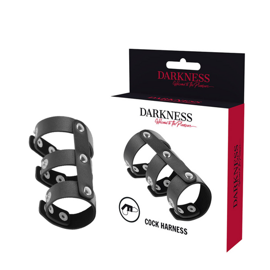 Darkness adjustable leather double  penis and testicles ring