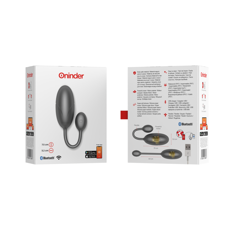 Oninder - œuf vibrant Tokyo noir 7,5 x 3,2 cm application gratuite