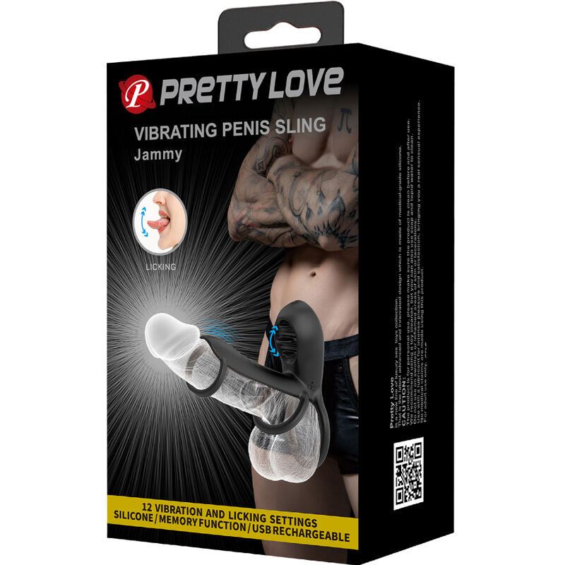 Pretty love - jammy penis sling 12 impostazioni di vibrazione e leccatura in silicone ricaricabile