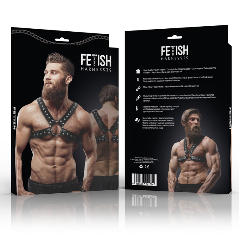 Fetish submissive attitude - pettorina incrociata con borchie in ecopelle da uomo