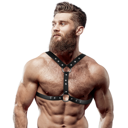 Fetish submissive attitude - arnés ecopiel pecho con doble sujeción y tachuelas hombre