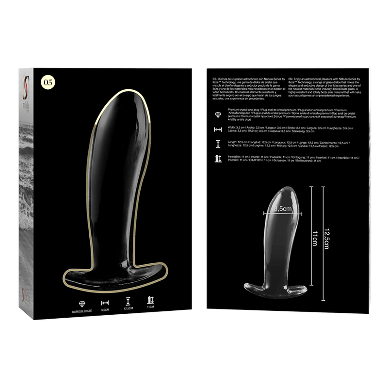Nebula series by ibiza - modello 5 plug anale vetro borosilicato trasparente 12.5 cm -o- 3.5 cm