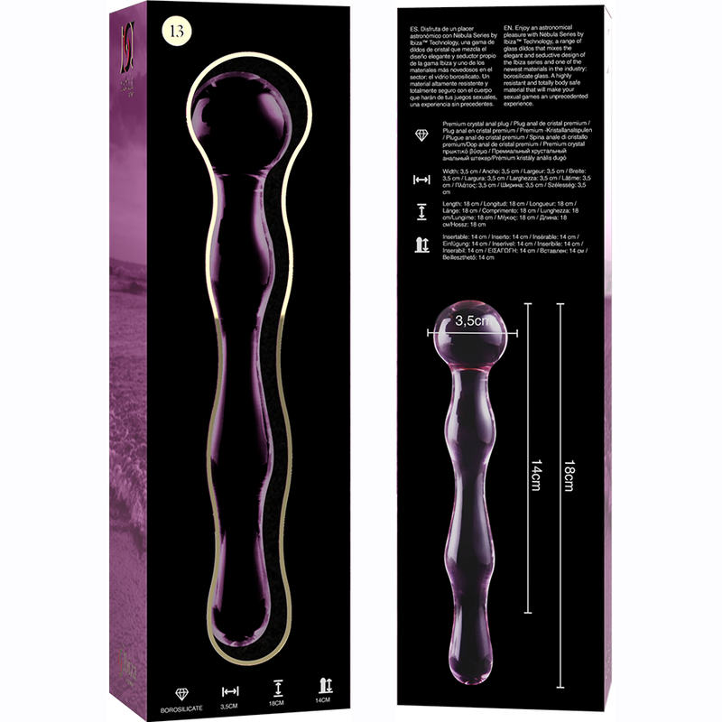 Nebula series by ibiza - modello 13 dildo in vetro borosilicato rosa 18 cm -o- 3.5 cm