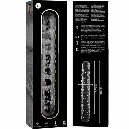 Nebula series by ibiza - modello 15 dildo in vetro borosilicato trasparente 18.5 cm -o- 3 cm