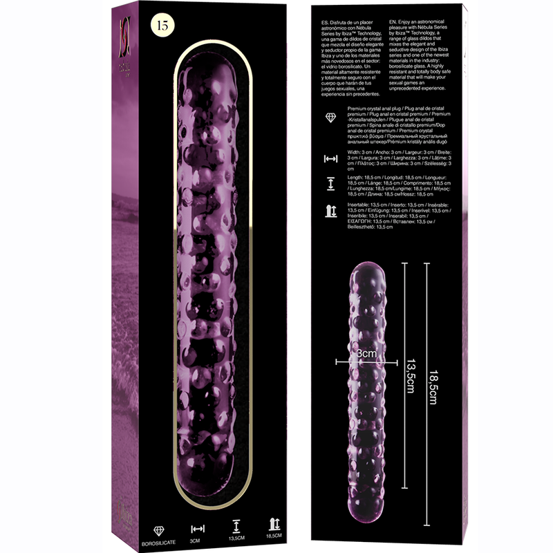 Nebula series by ibiza - modello 15 dildo in vetro borosilicato rosa 18.5 cm -o- 3 cm