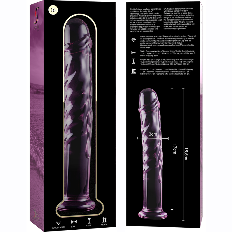 Nebula series by ibiza - modello 16 dildo in vetro borosilicato rosa 18.5 cm -o- 3 cm
