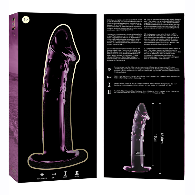 Nebula series by ibiza - modello 19 dildo in vetro borosilicato rosa 18.5 cm -o- 4 cm