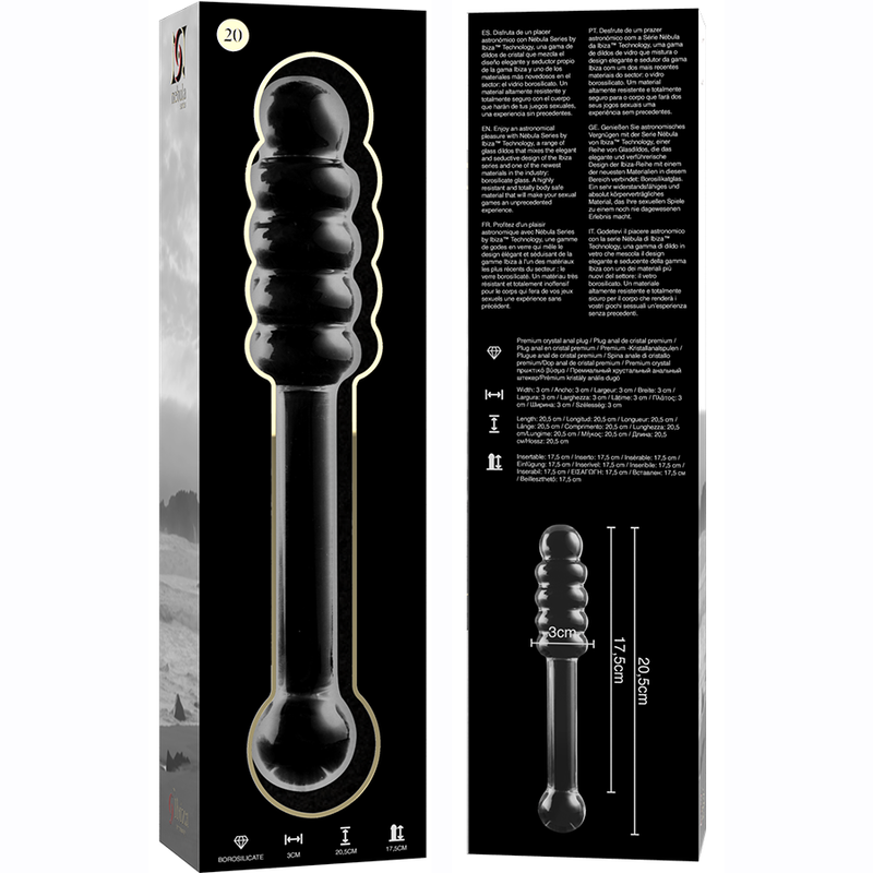 Nebula series by ibiza - modello 20 dildo in vetro borosilicato trasparente 20.5 cm -o- 3 cm