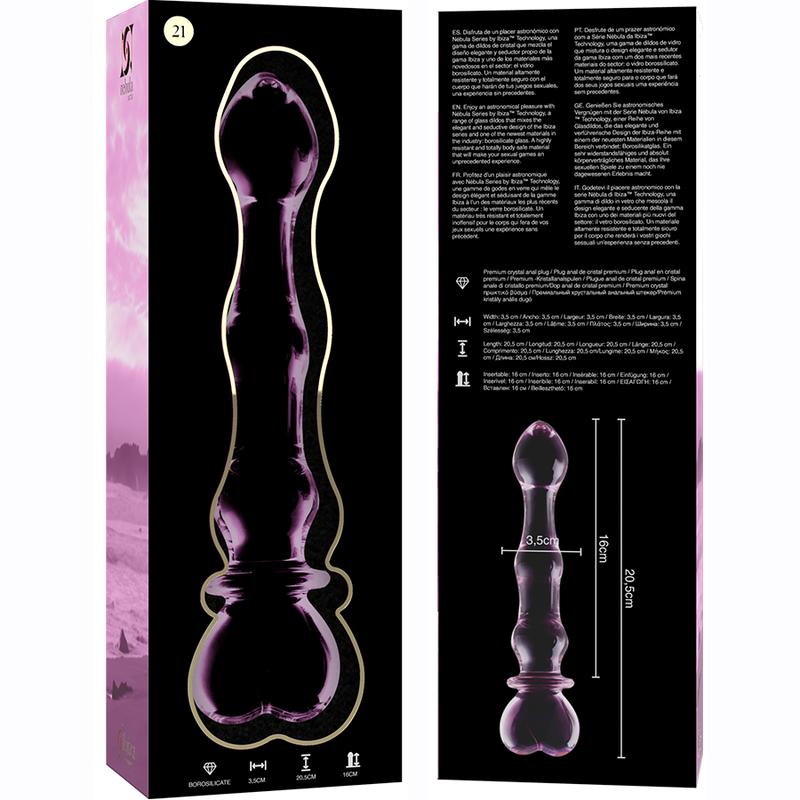 Nebula series by ibiza - modello 21 dildo in vetro borosilicato rosa 20.5 cm -o- 3.5 cm