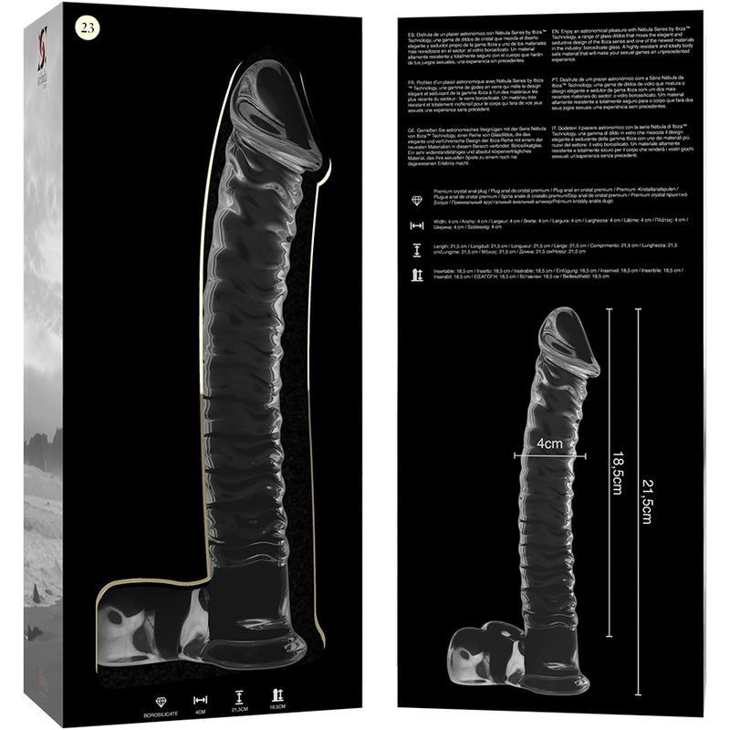 Nebula series by ibiza - modello 23 dildo in vetro borosilicato trasparente 21.5 cm -o- 4 cm