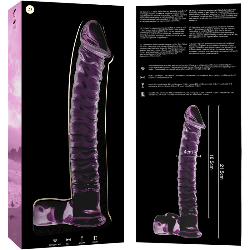 Nebula series by ibiza - modello 23 dildo in vetro borosilicato rosa 21.5 cm -o- 4 cm