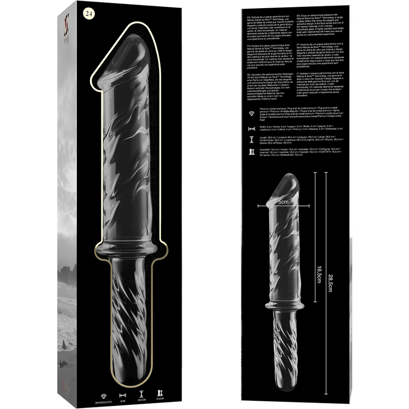 Nebula series by ibiza - modello 24 dildo in vetro borosilicato trasparente 28.5 cm -o- 5 cm