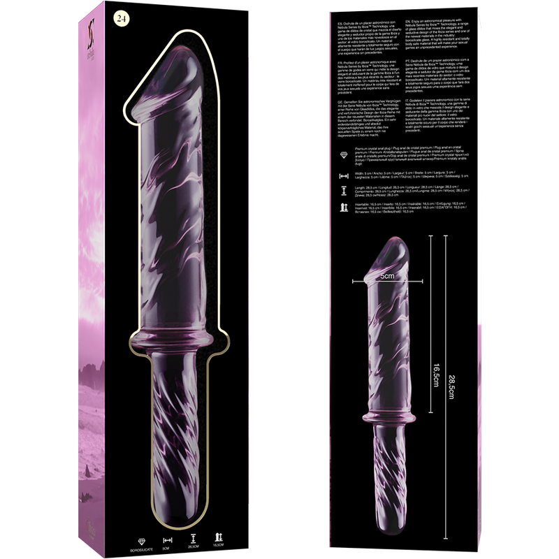 Nebula series by ibiza - modello 24 dildo in vetro borosilicato rosa 28.5 cm -o- 5 cm