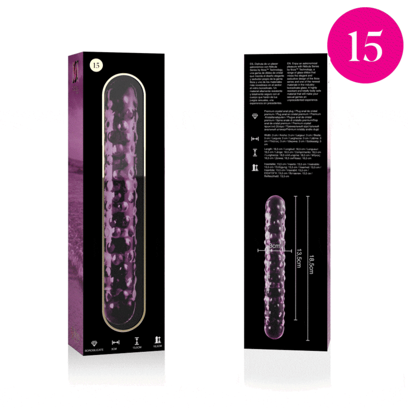 Nebula series by ibiza - modello 15 dildo in vetro borosilicato rosa 18.5 cm -o- 3 cm