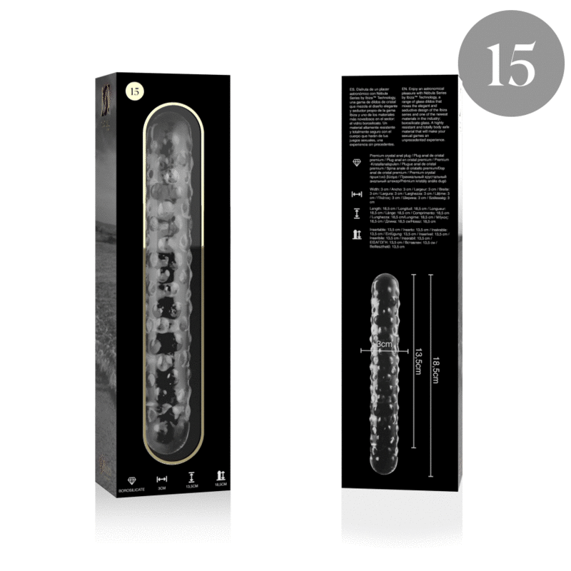Nebula series by ibiza - modello 15 dildo in vetro borosilicato trasparente 18.5 cm -o- 3 cm