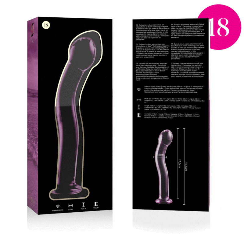 Nebula series by ibiza - modello 18 dildo in vetro borosilicato rosa 18.5 cm -o- 3.5 cm