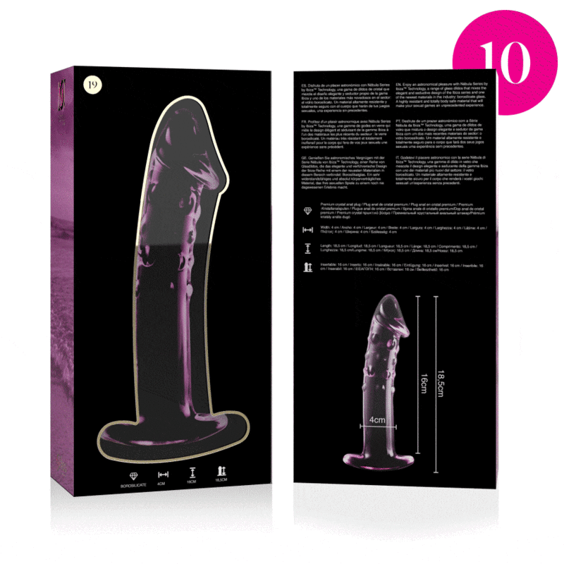 Nebula series by ibiza - modello 19 dildo in vetro borosilicato rosa 18.5 cm -o- 4 cm