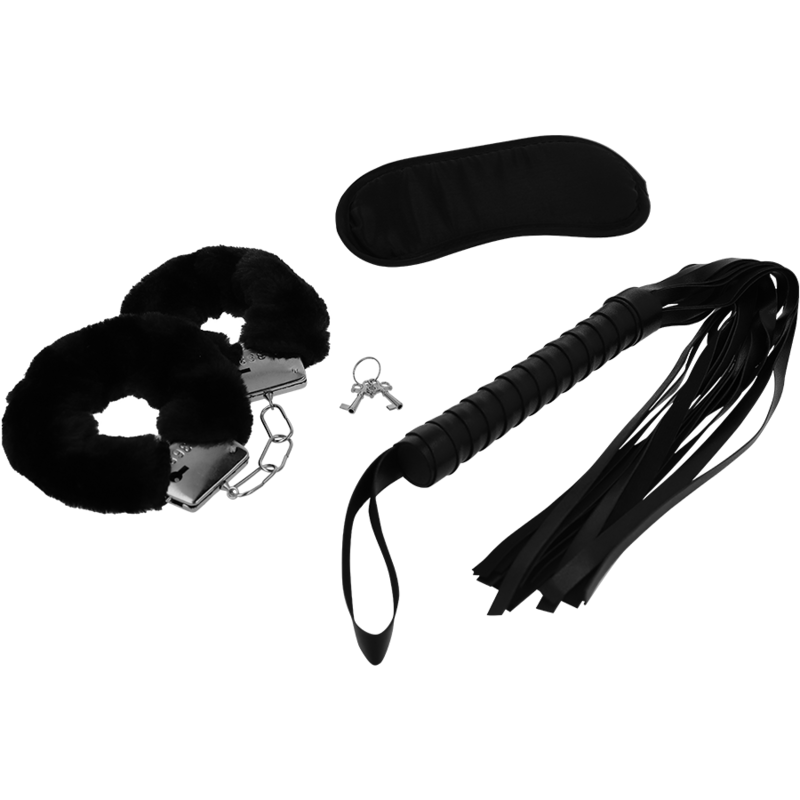Kit Bondage INTENSE FETISH Erotic Playset Manette + Maschera + Frusta Nero.