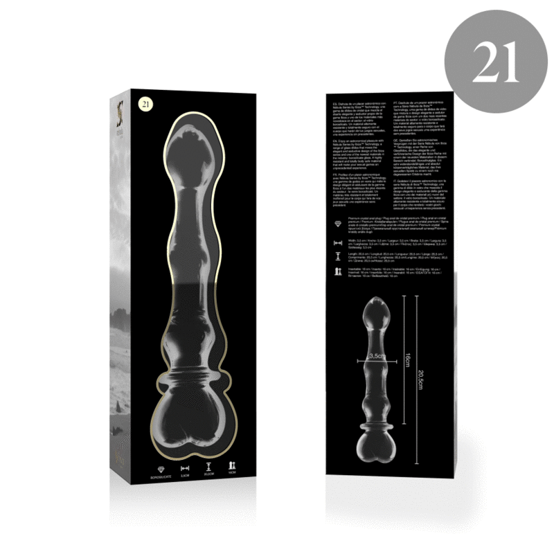Nebula series by ibiza - modello 21 dildo in vetro borosilicato trasparente 20.5 cm -o- 3.5 cm