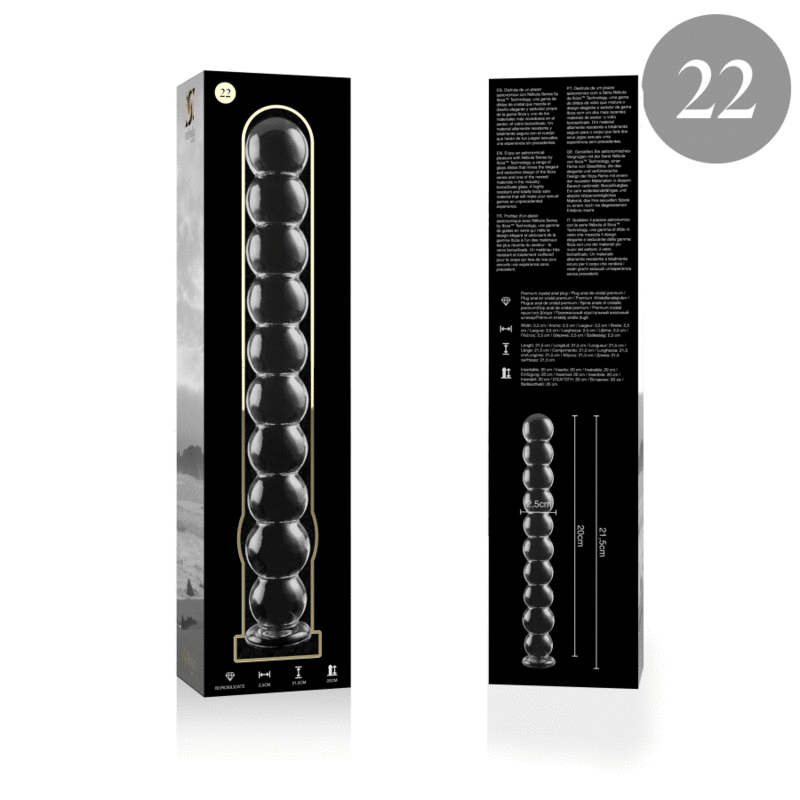 Nebula series by ibiza - modello 22 dildo in vetro borosilicato trasparente 21.5 cm -o- 2.5 cm