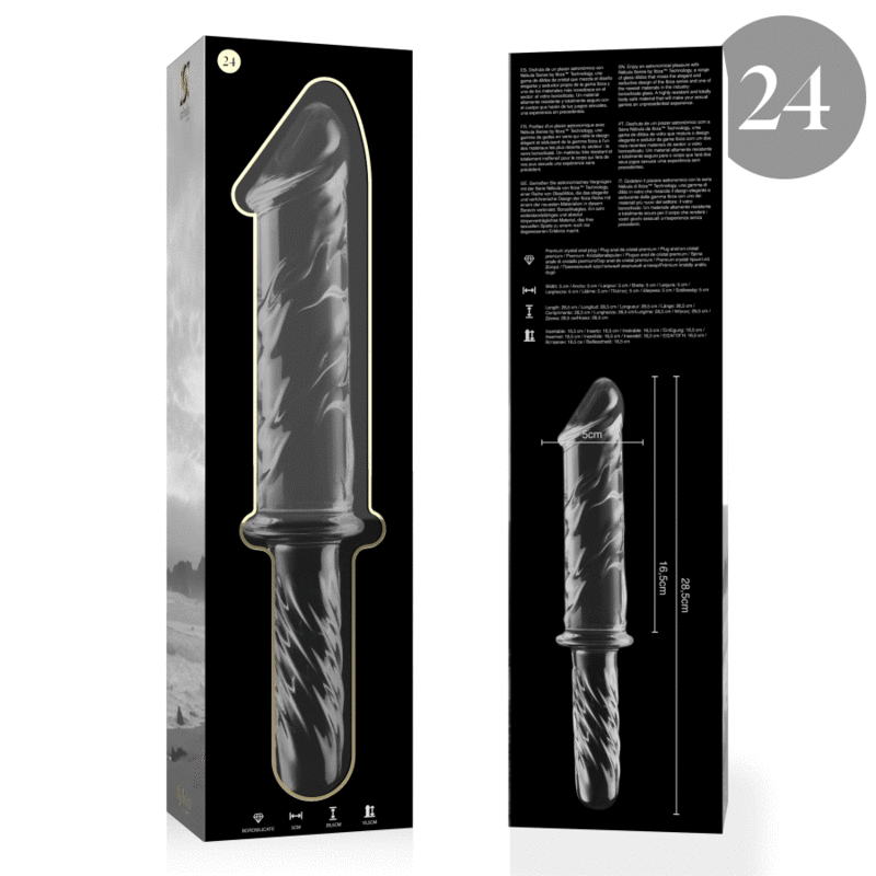 Nebula series by ibiza - modello 24 dildo in vetro borosilicato trasparente 28.5 cm -o- 5 cm