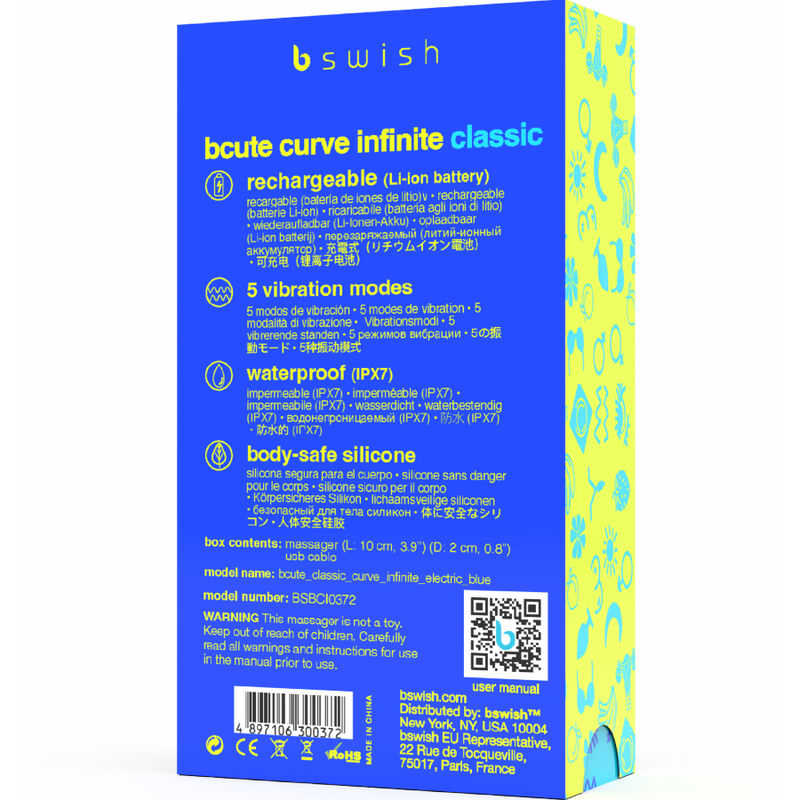 B SWISH - BCUTE CURVE INFINITE CLASSIQUE VIBRATEUR RECHARGEABLE EN SILICONE BLEU