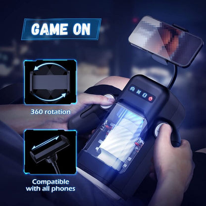 Game cup - masturbateur masculin avec fonction vibrante et chauffante avec support pour téléphone portable - noir
