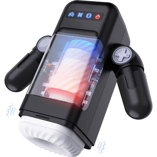 Game cup - masturbateur masculin avec fonction vibrante et chauffante avec support pour téléphone portable - noir