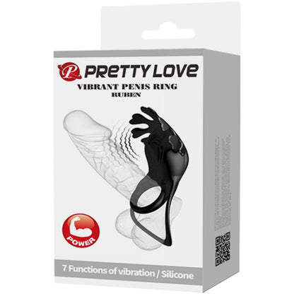 Pretty love - anello vibratore ruben 7 vibrazioni in silicone nero