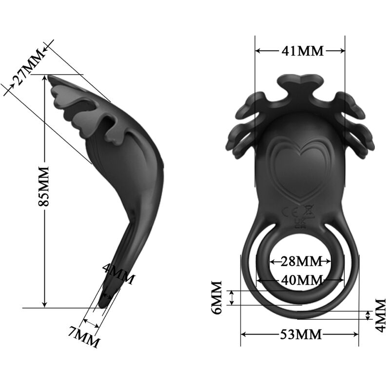 Pretty love - anello vibratore ruben 7 vibrazioni in silicone nero