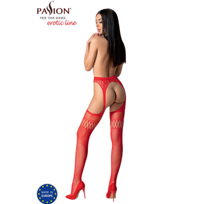 Passion - s026 medias con liguero rojo talla unica