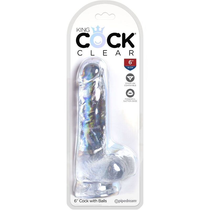 King cock clear - pénis réaliste avec boules 13,5 cm transparent