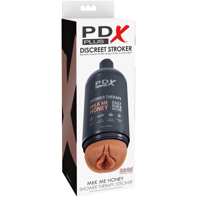 Pdx plus - masturbatore stroker dal design discreto con flacone di shampoo milk me honey candy