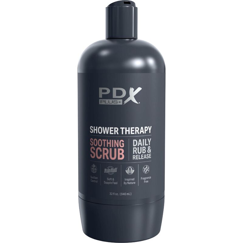 Pdx plus - masturbatore stroker dal design discreto con flacone shampoo scrub lenitivo al caramello