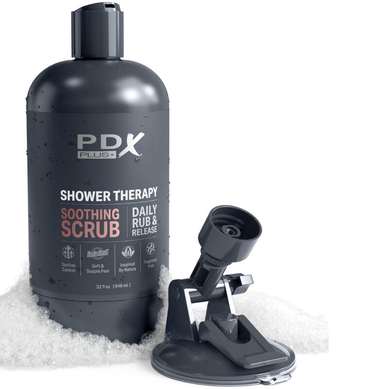 Pdx plus - masturbatore stroker dal design discreto con flacone shampoo scrub lenitivo al caramello