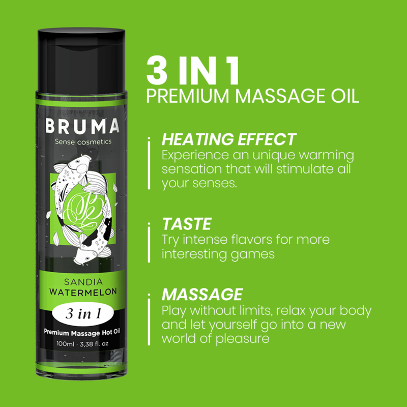 Bruma - olio da massaggio premium effetto calore sapore anguria 3 in 1 - 100 ml