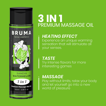 Bruma - olio da massaggio premium effetto calore sapore anguria 3 in 1 - 100 ml