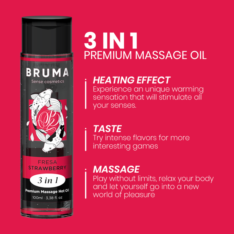 Bruma - olio da massaggio premium effetto calore sapore fragola 3 in 1 - 100 ml