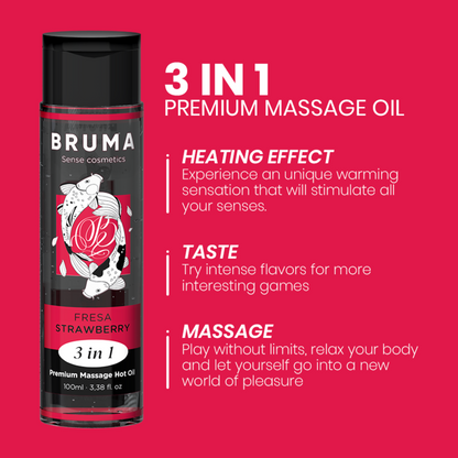 Bruma - olio da massaggio premium effetto calore sapore fragola 3 in 1 - 100 ml