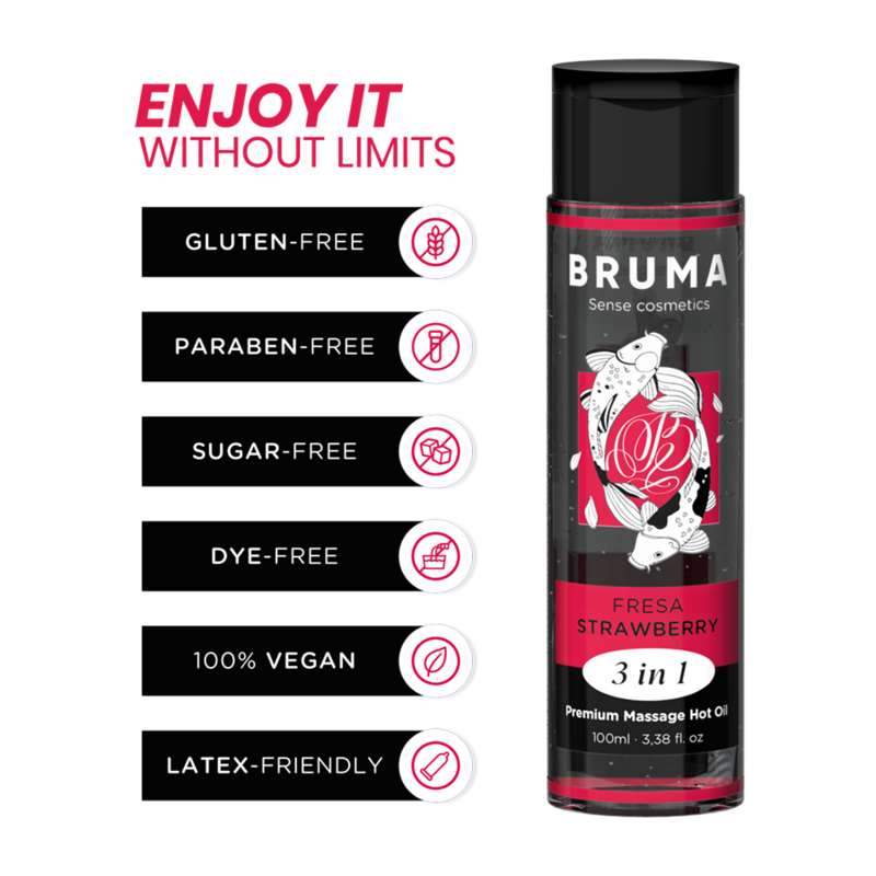 Bruma - olio da massaggio premium effetto calore sapore fragola 3 in 1 - 100 ml