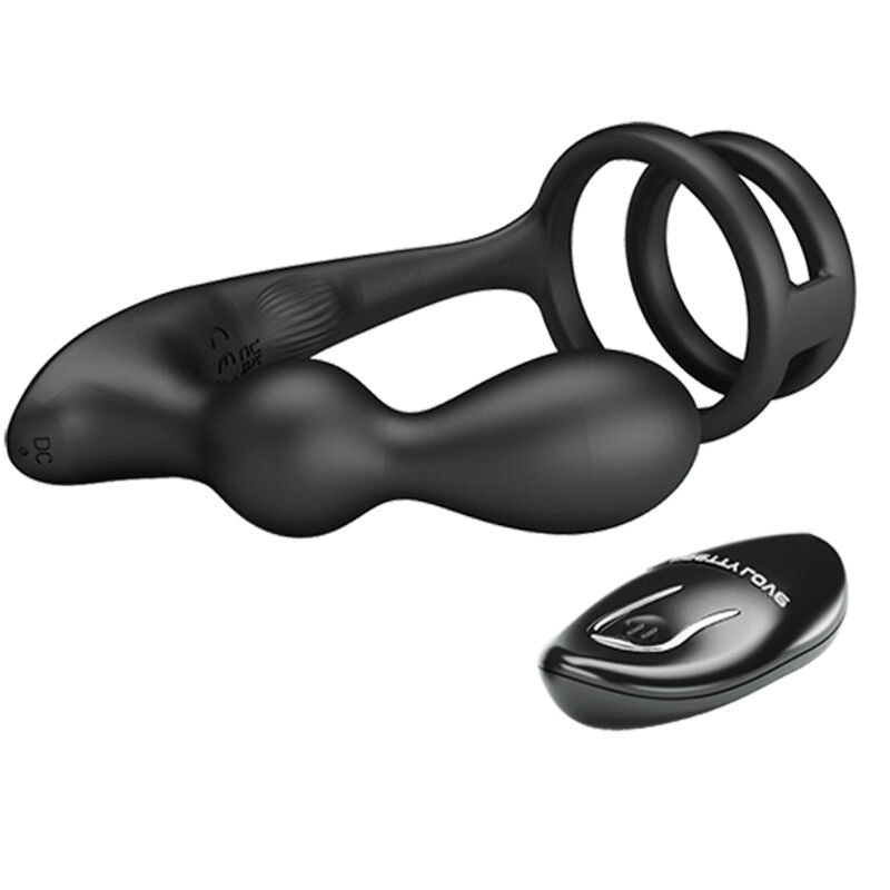 Annello per il pene Pretty Love Marshall con Plug Anale e Telecomando Nero