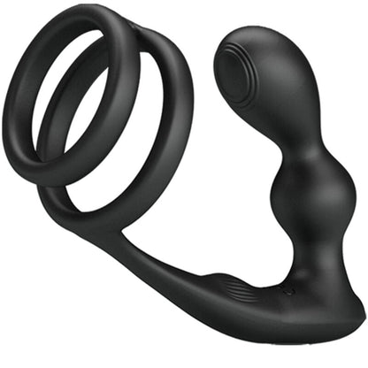 Annello per il pene Pretty Love Marshall con Plug Anale e Telecomando Nero