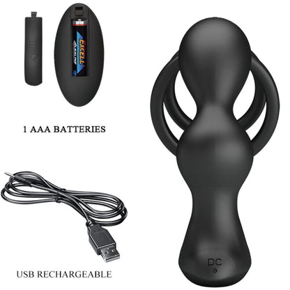 Annello per il pene Pretty Love Marshall con Plug Anale e Telecomando Nero