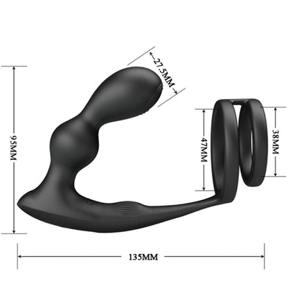 Annello per il pene Pretty Love Marshall con Plug Anale e Telecomando Nero