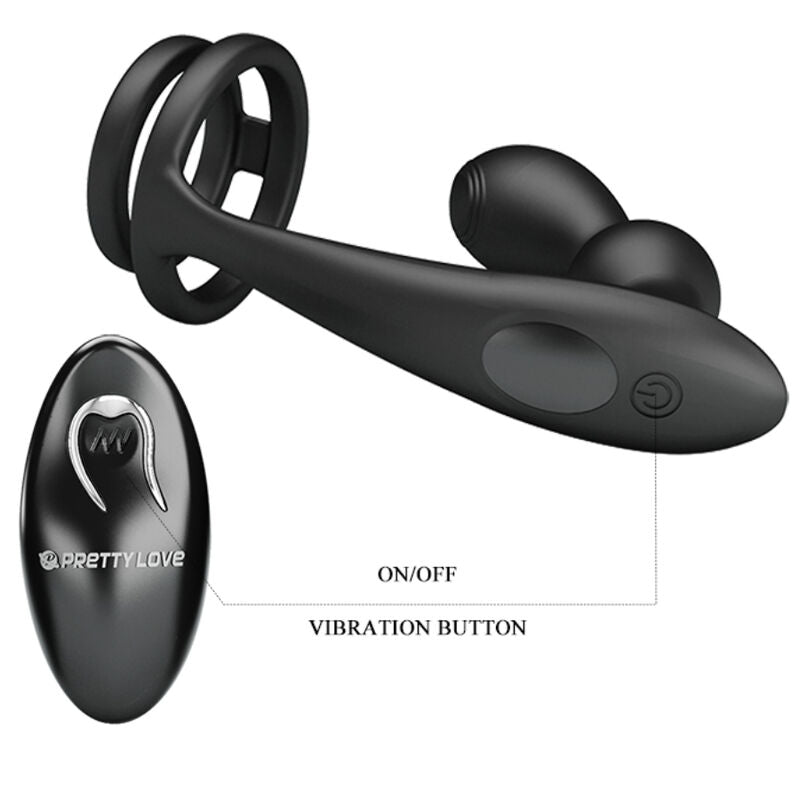 Annello per il pene Pretty Love Marshall con Plug Anale e Telecomando Nero