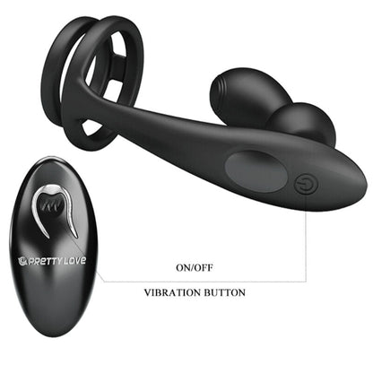 Annello per il pene Pretty Love Marshall con Plug Anale e Telecomando Nero