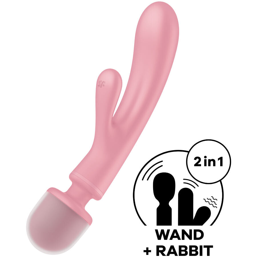Vibrateur rabbit Satisfyer Triple Lover avec tête de massage wand rose