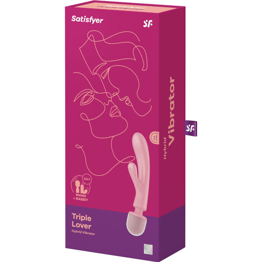 Vibrateur rabbit Satisfyer Triple Lover avec tête de massage wand rose