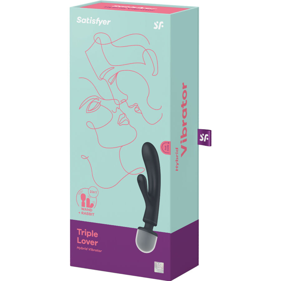 Vibreur rabbit Satisfyer Triple lover avec tête wand massager noir/gris