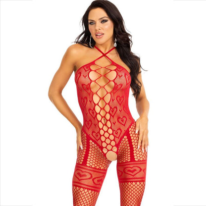 Leg avenue - bodystocking cavezza collo rosso cuori rossi